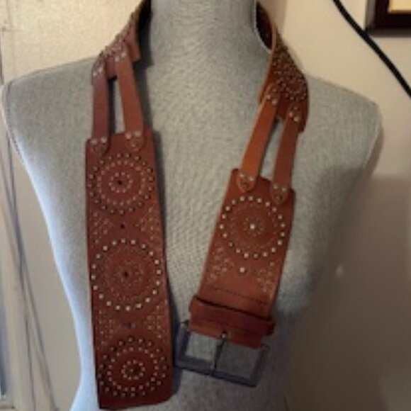 VINTAGE Sandwich Genuine Leather Studded Western Belt - Picture 1 of 5
